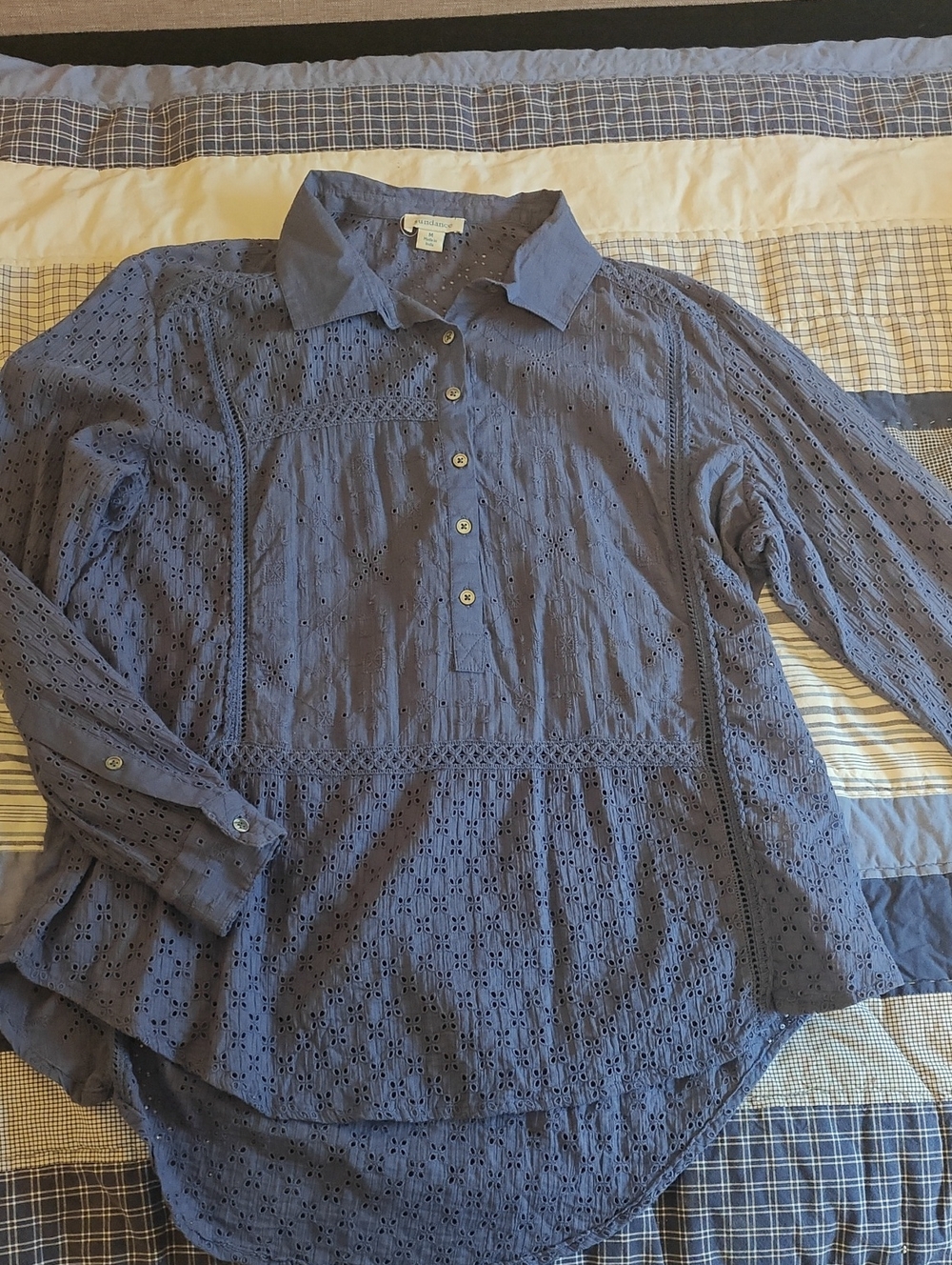 Sundance Eyelet Button-Front Tunic Top - Blue
